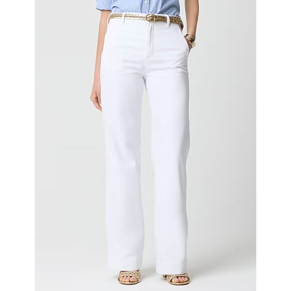 J.Crew White Drapey Denim Trouser Wide Leg White Jean High Waisted US 35 NWT - Picture 1 of 11